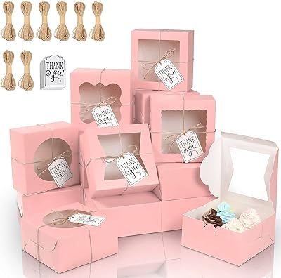 Kposiya 65 pièces boîtes de boulangerie avec fenêtre 6x6x3 pouces, 5 styles