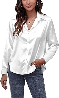 Chemise en satin à manches longues pour femme tunique boutonnée en soie