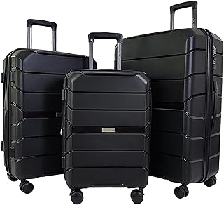 Ensemble de bagages rigides extensibles en polypropylène ultra léger avec roulettes, noir, ensemble