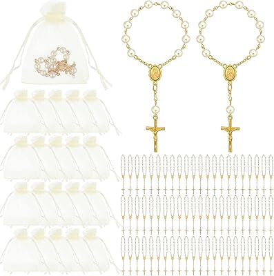 60 pièces chapelet de baptême perles acryliques doigt en or faux petit