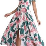 Robe longue longue pour femme avec fleurs et fermeture à boutons pour la plage