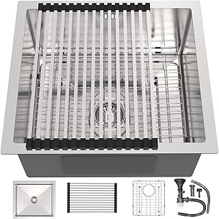 Évier de cuisine kerina en acier inoxydable avec trop-plein, cuve simple 18" x