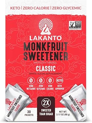 Sachets d'édulcorant lakanto monkfruit, substitut de sucre 1:1, keto (classique, paquet de 30).