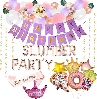 Décorations de fête d'anniversaire pour filles, fournitures d'anniversaire pour filles, soirées pyjama
