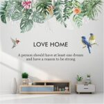 Sticker mural feuilles vertes litchi, papier peint motif feuilles tropicales, mot d'amour autocollant