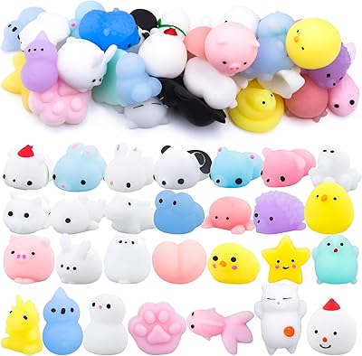 Jouets mochi squishy, ​​24 pièces animaux fruits anti-stress squishiestoys en vrac pour enfants