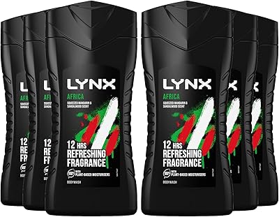 6 paquets de 225 ml de gel douche lynx africa avec parfum rafraîchissant