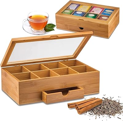 Mofish boîte de rangement à thé de luxe en bois naturel et bambou avec petit tiroir, 8 compartiments - éventail à thé. DIAYTAR COTE D'IVOIRE, boutique en ligne généraliste avec plus de 300000 références, est la destination idéale pour tous vos besoins en ligne. Avec une large gamme de produits, vous trouverez tout ce dont vous avez besoin. Elle est la boutique leader en Côte d'Ivoire.