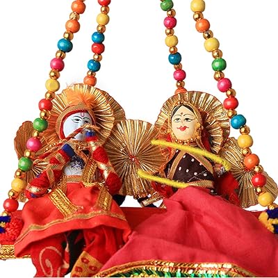 Balançoire traditionnelle radha krishna jhula à suspendre pour la maison, le mur, le temple,