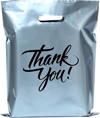 Infinitepack 100 pièces sacs de marchandises de remerciement argentés 16x18 poignées découpées courses