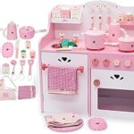 Jouet de cuisine en bois rose ensembles avec accessoires de cuisine évier