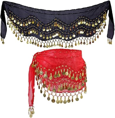 Écharpe de danse du ventre avec 128 pièces de paillettes dorées brillantes, noir