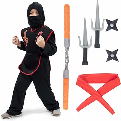 Costume d'halloween ninja de luxe pour enfants avec costume de guerrier et 6