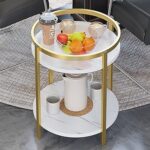 Table d'appoint ronde double couche en marbre, canapé, table de chevet, petite table