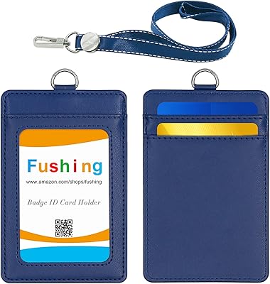 Porte-badge en cuir double face avec lanière porte-badge véritable avec fenêtre d'identification 2
