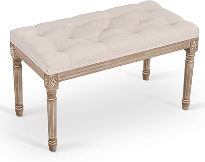 Tabouret français classique vonlos avec siège matelassé et pieds en bois d'hévéa, banc d'entrée et banc de salle à manger rembourrés, bout de lit en tissu capitonné pour chambre à coucher, salon, couloir plus, beige. DIAYTAR COTE D'IVOIRE est la boutique en ligne leader en Côte d'Ivoire, avec un catalogue de plus de 300 000 références de produits. La boutique propose des produits de marques locales et internationales, à des prix compétitifs, pour répondre aux besoins de tous les consommateurs. Elle offre également des services de paiement sécurisés et des options de livraison flexibles pour garantir la satisfaction de ses clients.