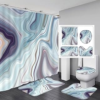Ensemble de 4 rideaux de douche en marbre avec tapis, housse de toilette
