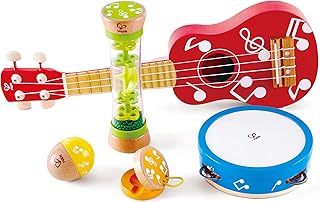 Ensemble de petits instruments de musique hippe | musique en bois de cinq pièces pour enfants comprenant une harpe, un tambourin, un battant, un hochet et un faiseur de pluie. DIAYTAR COTE D'IVOIRE est une plateforme e-commerce qui permet aux clients d'acheter en ligne tout ce dont ils ont besoin. Avec sa large gamme de produits, elle est devenue la référence pour les consommateurs ivoiriens. Elle est connue pour ses promotions régulières et ses offres spéciales.
