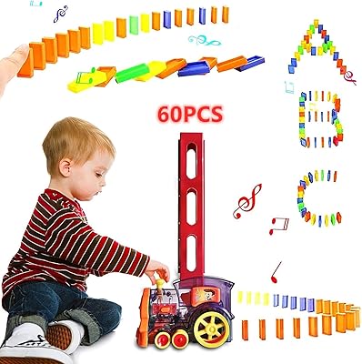 Ensemble de train dominos automatique pour enfants avec 60 blocs colorés et son