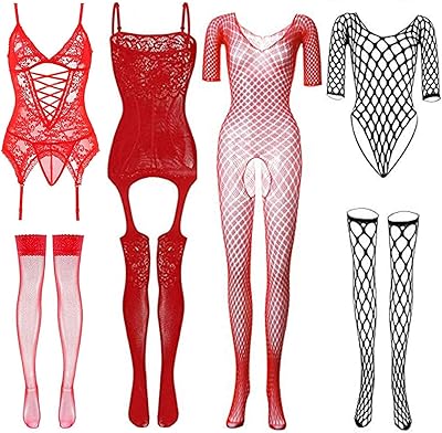 Ensemble de lingerie 4 pièces en maille pour femme adapté aux rendez-vous romantiques