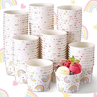 100pcs 8oz gobelets à glace jetables en papier arc-en-ciel pour crème