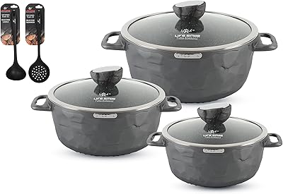 Ensemble de casseroles 8 pièces - batterie de cuisine life smile fond à induction, revêtement antiadhésif en granit, fonte d'aluminium 100 % sans pfoa l'ensemble de cocottes comprend des cocottes 16/20/24 cm et des ustensiles en silicone (gris davy). Diaytar Côte d'Ivoire, c'est plus qu'une boutique en ligne, c'est une expérience de shopping innovante et conviviale. Nous nous efforçons de vous offrir les meilleurs produits, les meilleurs prix et le meilleur service client pour que vous puissiez profiter au maximum de votre achat en ligne. Rejoignez notre communauté de clients satisfaits et découvrez pourquoi nous sommes la boutique leader en Côte d'Ivoire.