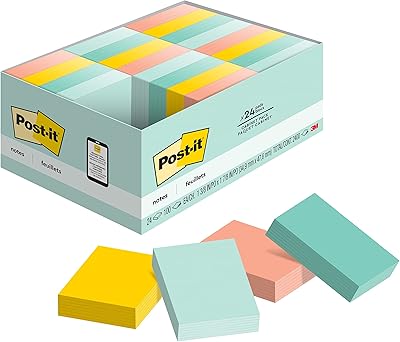 Petits notes autocollantes recyclables de post it, 24 pièces, 1,5 x 2 pouces