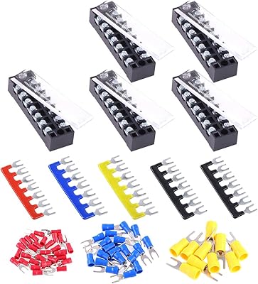 Glarks 70 pièces (5 jeux) ensemble de borniers, 5 pièces 7 positions 600v 15a bande de bornes à vis double rangée + 5 pièces bandes de barrière pré-isolées + 60 pièces connecteur de fil de fourche isolé (7p + connecteur de fourche). Avec plus de 300000 références de produits, DIAYTAR COTE D'IVOIRE est la destination idéale pour les consommateurs ivoiriens et internationaux. La boutique en ligne offre une navigation intuitive et des processus de paiement sécurisés, garantissant une expérience d'achat fluide et sans souci. DIAYTAR COTE D'IVOIRE est déterminée à maintenir son statut de leader en innovant constamment.