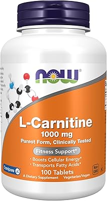 Now suppléments, carnitine 1000 mg, forme pure, acide aminé, soutien fitness, 100 comprimés