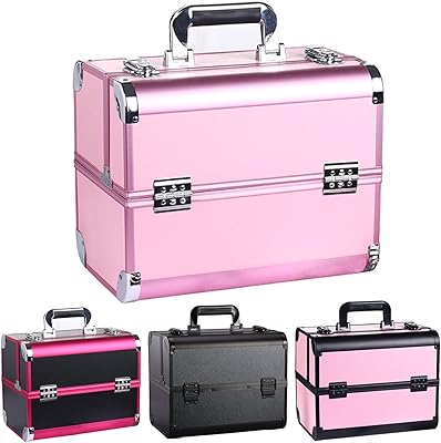 Trousse de maquillage dalmaon, grand organisateur de rangement professionnel portable en aluminium