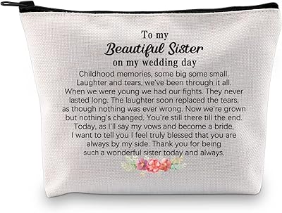 Trousse de maquillage pour sœur de la mariée et sœur, cadeau de mariage de la mariée, merci sœur, trousse à fermeture éclair, à ma belle sœur, moderne. La boutique en ligne DIAYTAR COTE D'IVOIRE est la référence pour les achats en ligne en Côte d'Ivoire. Avec une gamme de produits incroyablement large, elle satisfait les besoins de tous les clients. Elle propose des produits de qualité à des prix compétitifs.