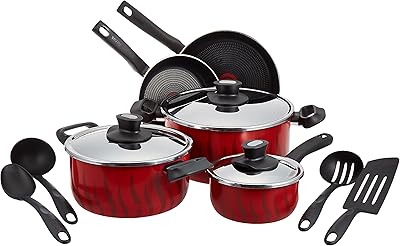 Batterie de cuisine tefal tempo avec revêtement antiadhésif rouge noir 12