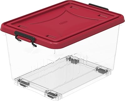 Boîte de rangement cosmoplast en plastique transparent de 33 litres avec roulettes