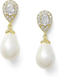 Boucles d'oreilles pendantes de mariage en perles dorées avec cristaux de zircone cubique