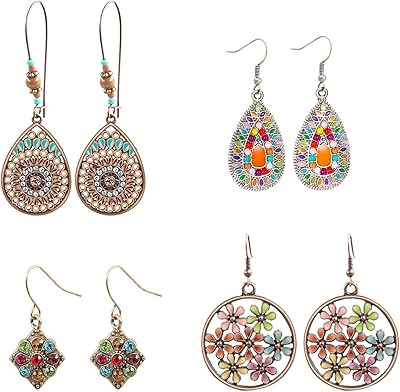 4 paires de boucles d'oreilles pendantes classiques, boucles d'oreilles pendantes bohèmes vintage