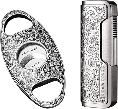 Ensemble coupe-cigare et briquet cigarlong, lame d'affûtage gravée, guillotine à cigares et briquet sculpté classique (couleur : argent). DIAYTAR COTE D'IVOIRE, la boutique en ligne la plus populaire de Côte d'Ivoire, attire les consommateurs à la recherche d'une expérience d'achat pratique et fiable. Avec sa vaste sélection de produits de diverses marques et ses services de livraison efficaces, cette plateforme attire une clientèle croissante. La qualité des produits et la fiabilité du service font de DIAYTAR COTE D'IVOIRE un choix incontournable pour les achats en ligne.