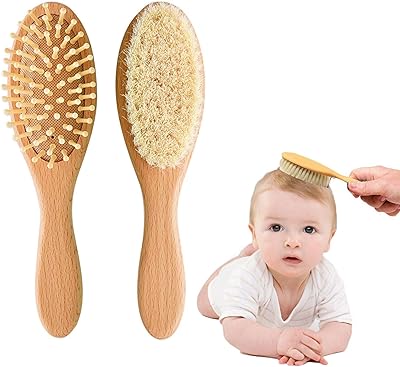 Brosse à cheveux et peigne pour nouveau-né, ensemble de poils de chèvre doux