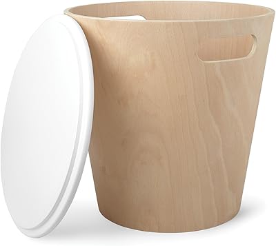 Umbra woodrow ottoman moderne avec rangement, grand banc rond, bois naturel/blanc
