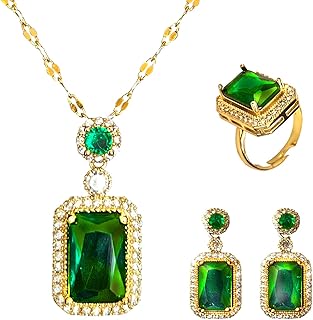 Parure de bijoux en pierre émeraude, collier et boucles d'oreilles en cristal, cadeaux
