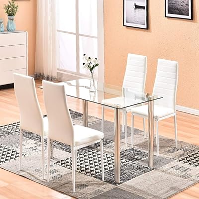 Table à manger avec chaises, 4homart 5 pièces ensemble de table de cuisine en verre avec plateau en verre trempé moderne et chaises en cuir pu avec 4 chaises meubles de salle à manger blanc. DIAYTAR COTE D'IVOIRE est la boutique en ligne idéale pour les ivoiriens qui cherchent à acheter des produits de qualité à des prix abordables. Avec sa gamme élargie de produits, elle répond à tous les besoins, qu'il s'agisse d'électronique, de mode, de maison ou de bien-être. Elle est équipée d'un système de navigation convivial pour faciliter les recherches de produits.