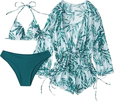 Maillot de bain bikini 3 pièces imprimé à nouer sur le côté