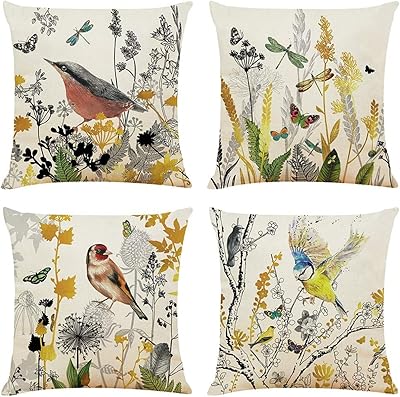 Housses de coussin décoratives 18" x 18", lot de 4 housses de coussin oiseaux, papillons et plantes 45 cm x 45 cm, housses de coussin carrées en lin bohème pour salon canapé-lit (style 1). DIAYTAR COTE D'IVOIRE, leader du e-commerce en Cote d'Ivoire, offre plus de 300 000 références de produits en ligne avec des services de qualité et des prix compétitifs pour satisfaire les consommateurs ivoiriens.
