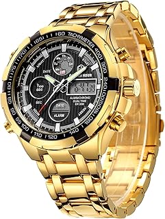 Montre de luxe analogique-numérique en acier inoxydable pour hommes, grande montre robuste