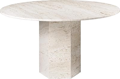 Lamac crafts - table à manger ronde en travertin pour salon/salle à manger