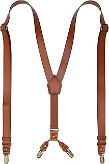 Jarretelles en cuir pour hommes, design en y, bretelles réglables avec 4 clips