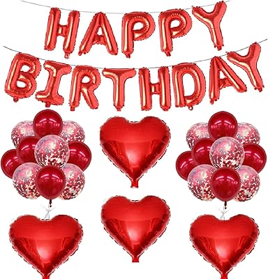 Ensemble de 40 ballons rouges joyeux anniversaire - lettres, cœurs et mélange