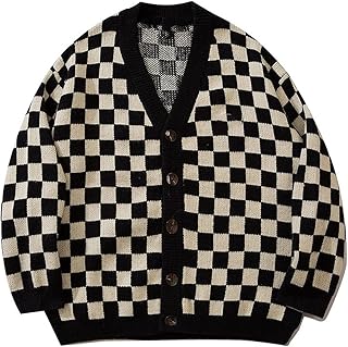 Jeshk cardigan, cardigan à carreaux hommes vêtements surdimensionnés pull cardigan tricoté femme pull