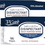 Lingettes désinfectantes antibactériennes multi-usages vcare - 96 lingettes | tue 99,9% des germes