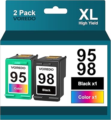 Jeu de cartouches d'encre 98 95 reconditionnées pour imprimante hp 98 95, fonctionne avec officejet 150 100 6310 h470, photosmart 8050 c4180 c4150 d5160, deskjet 460 5940 (noir, tricolore, lot de 2). DIAYTAR COTE D'IVOIRE met à disposition de ses clients une énorme sélection de produits, ce qui en fait la destination idéale pour tout type d'achat en ligne en Cote d'Ivoire. Avec plus de 300000 références, les possibilities de choix sont quasi infinies. La plateforme est conçue pour offrir la meilleure expérience de navigation.