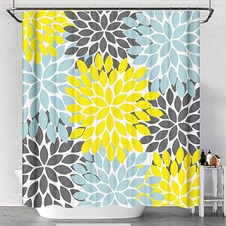Rideau de douche jaune gris aqua 72 x 72 pouces kaléidoscope en polyester